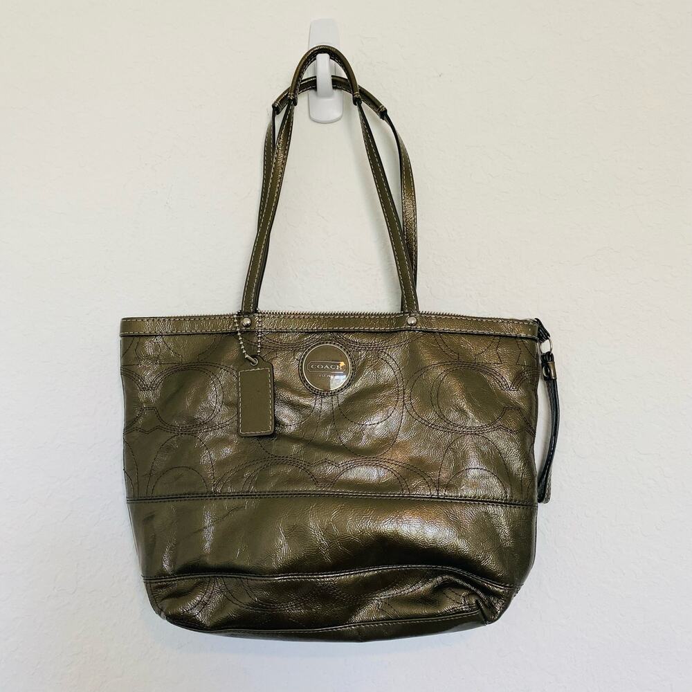 Coach Olive Green Leather Tote Bag